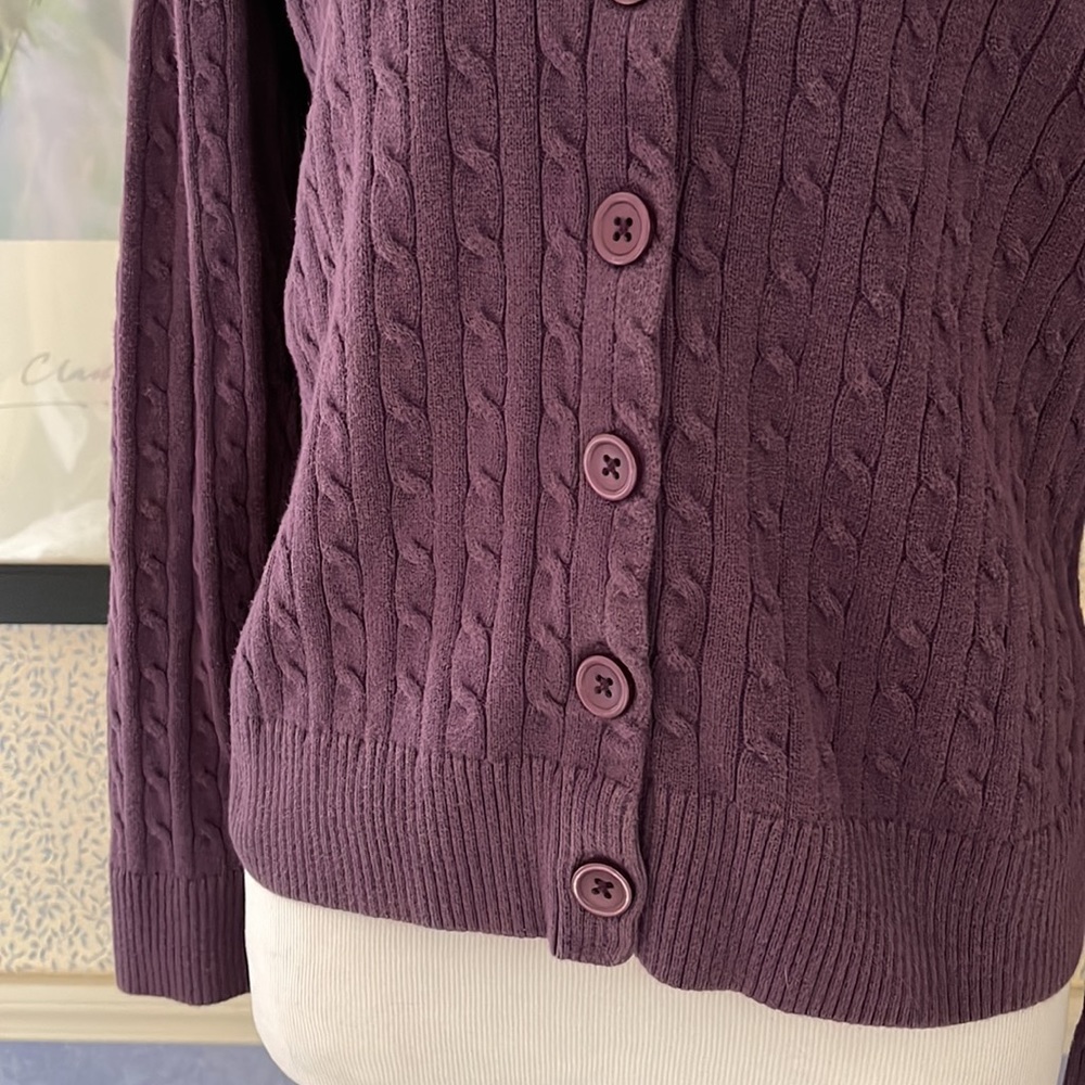 Ladies Plum Colored Button Up Cable Cardigan - image 2